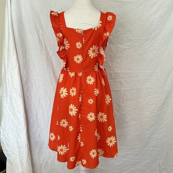 Daisy Ruffle Orange/Yellow Baby Doll Midi Sz S - Picture 4 of 12